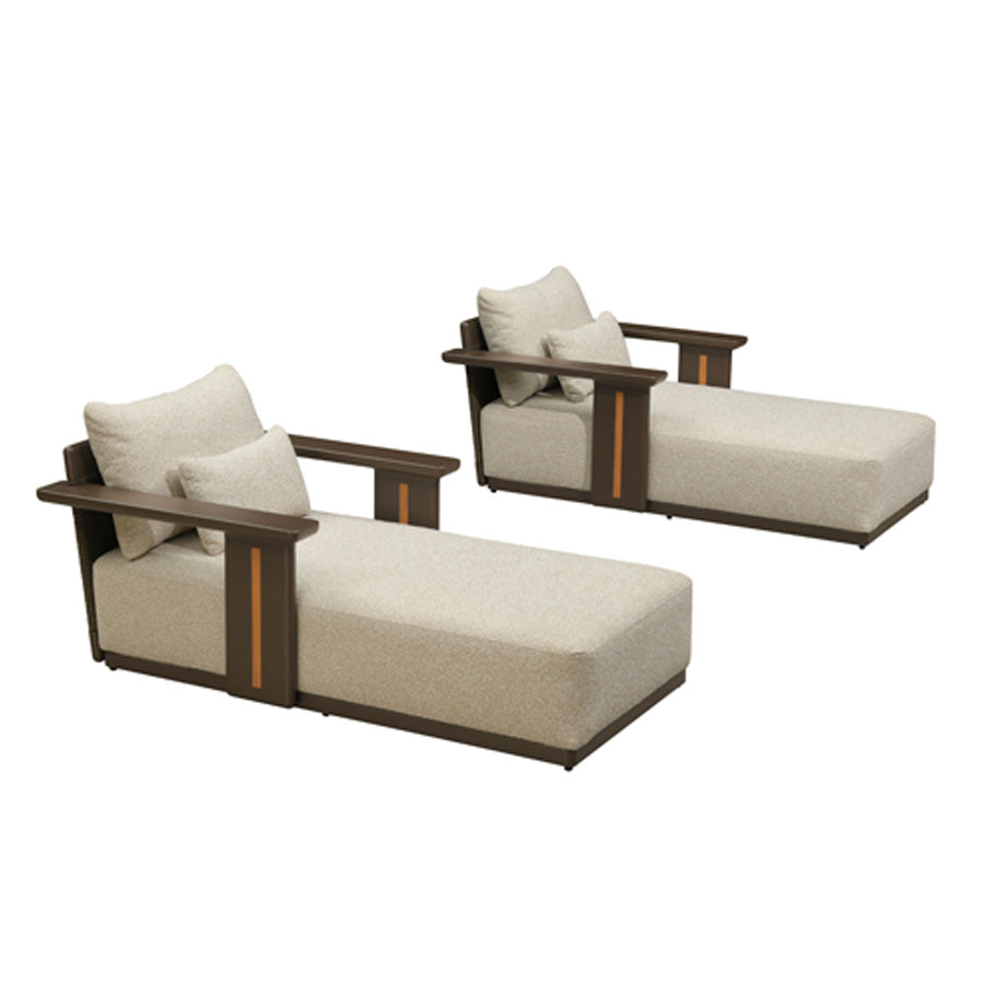 PURPLE LEAF – Chaise longue moderne rembourrée pour extérieur avec accoudoirs et coussin lombaire pour terrasse et piscine