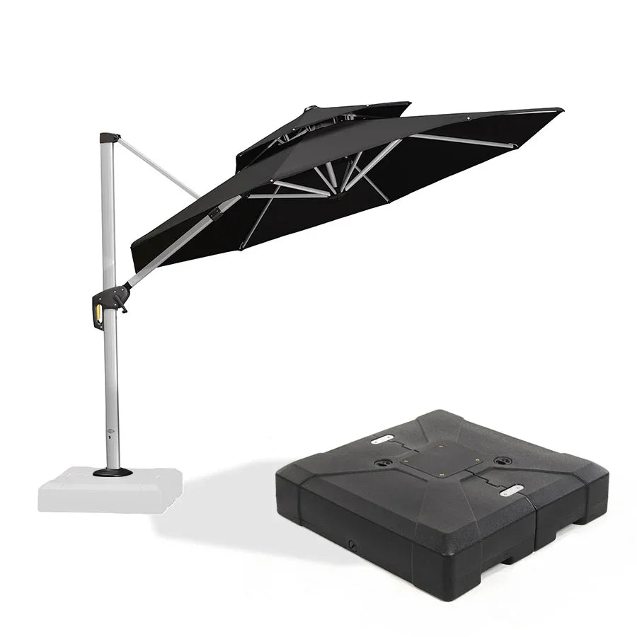 PURPLE LEAF – Grand parasol de terrasse déporté rond avec base pour terrasse, piscine et jardin