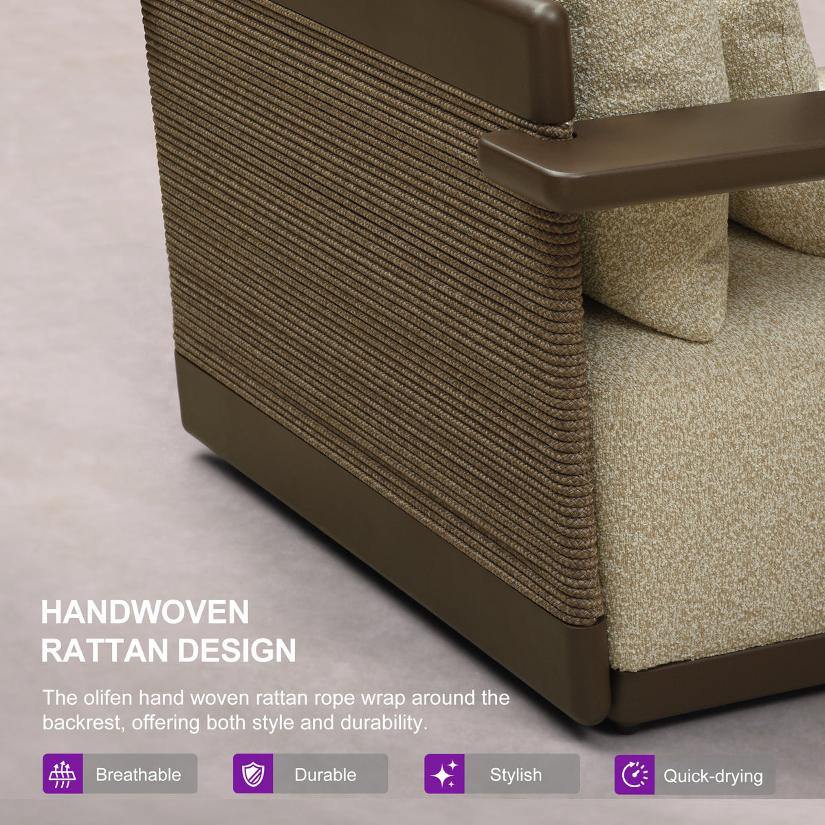 PURPLE LEAF – Chaise longue moderne rembourrée pour extérieur avec accoudoirs et coussin lombaire pour terrasse et piscine