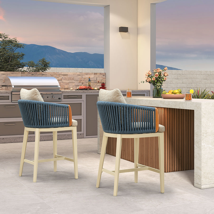 PURPLE LEAF Hailar – Tabouret de bar extérieur moderne en rotin avec dossier et coussin pour balcon, intérieur, extérieur ou îlot de cuisine