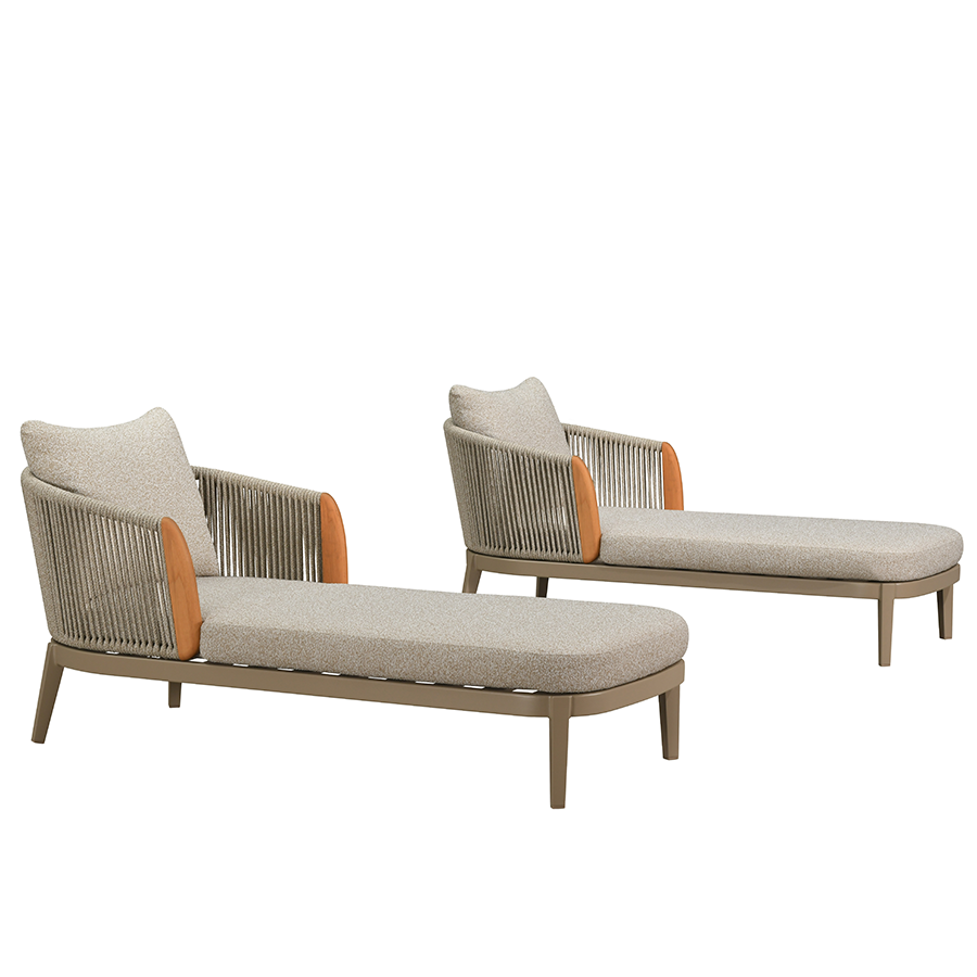 PURPLE LEAF Hailar – Chaise longue de terrasse rembourrée en oléfine, aluminium et accoudoirs en teck pour terrasse, piscine et jardin
