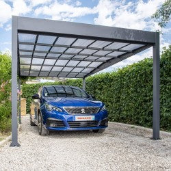 Carport Aluminium Toit Plat double pente LIBECCIO 16m² en alu Gris Anthracite et Polycarbonate Anti-UV – Trigano - mon-abri-de-jardin.com