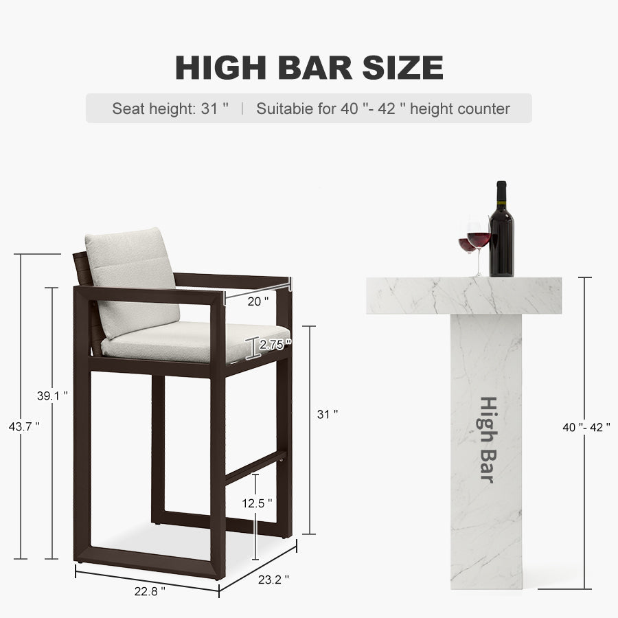 PURPLE LEAF Caesar – Tabourets de bar modernes en aluminium avec coussins amovibles pour cuisine, îlot extérieur et jardin