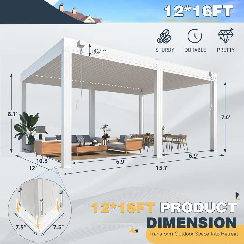 Erommy – Pergola extérieure en aluminium à lames orientables avec toit réglable