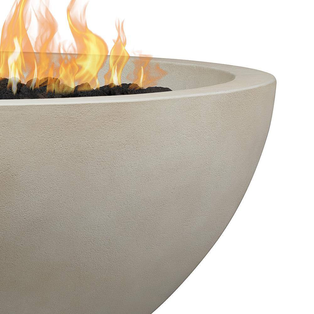 Jensen Co. Pompton – Brasero rond en béton composite au propane 42 In., Fog, avec housse en vinyle