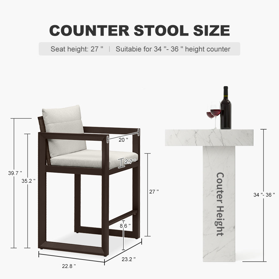 PURPLE LEAF Caesar – Tabourets de bar modernes en aluminium avec coussins amovibles pour cuisine, îlot extérieur et jardin