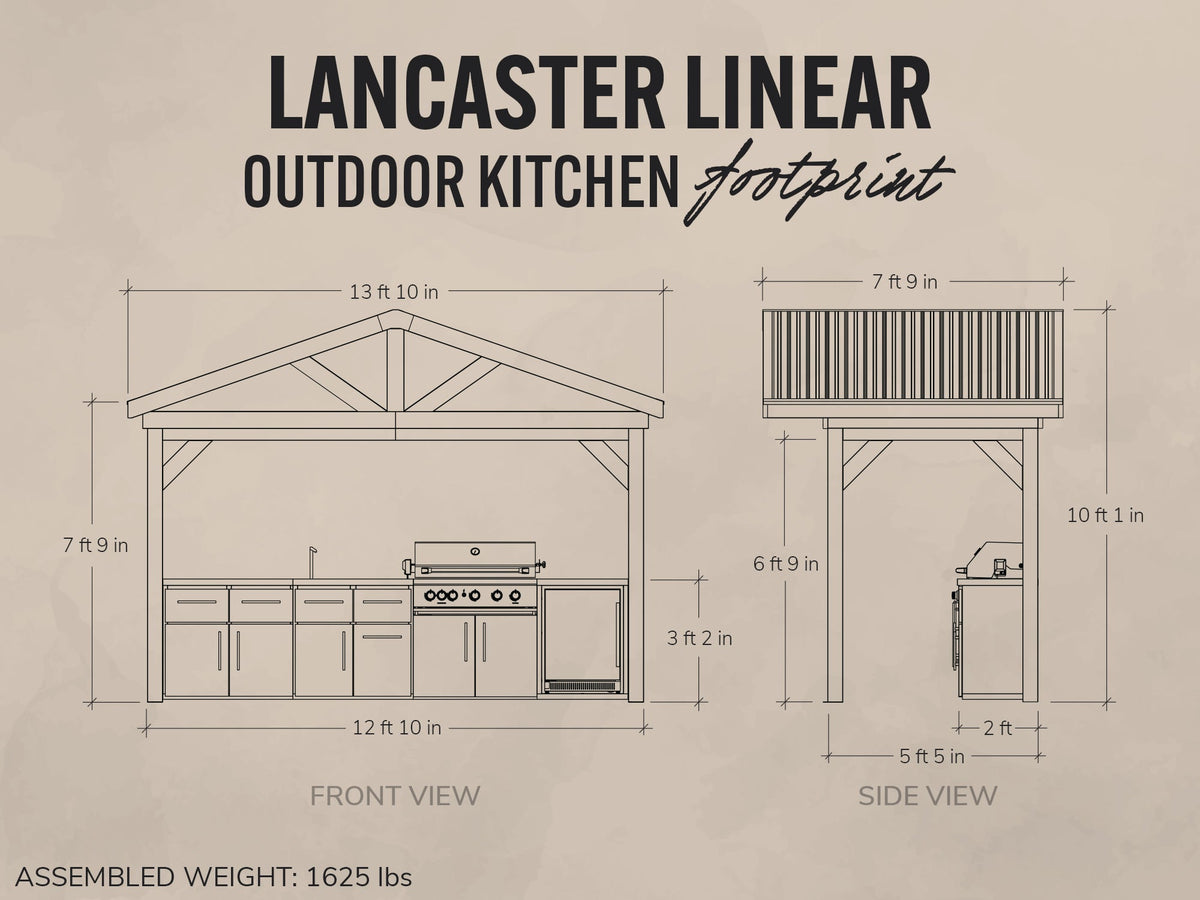 Lancaster | Cuisine extérieure linéaire couverte avec barbecue encastrable