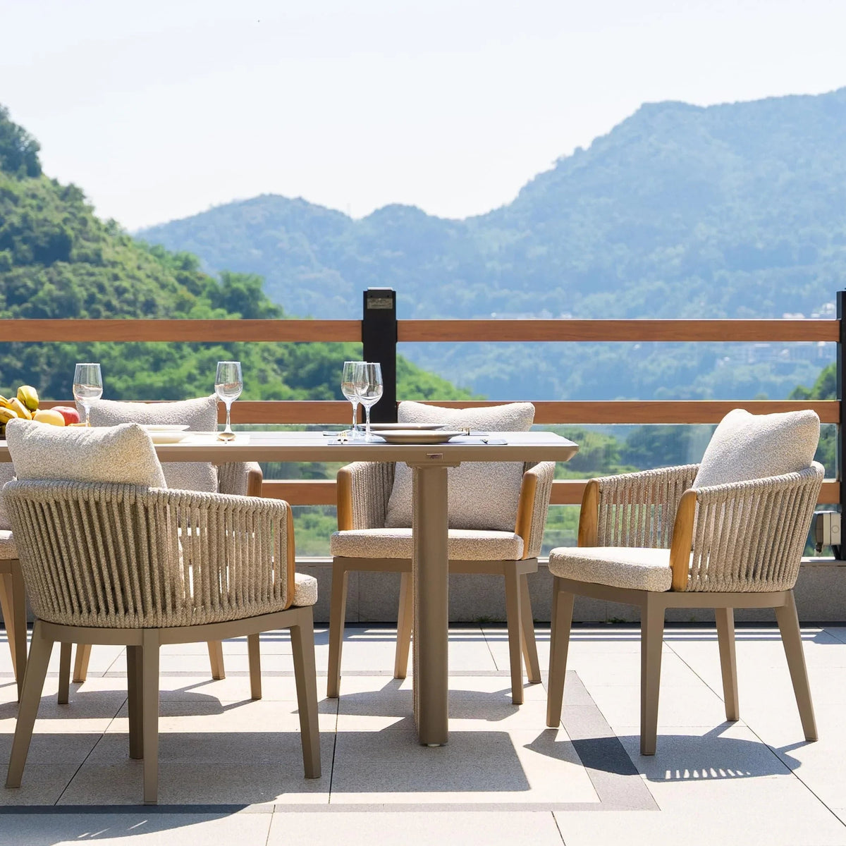 PURPLE LEAF Hailar – Ensemble repas extérieur familial avec table et chaises de terrasse en aluminium et coussins en oléfine