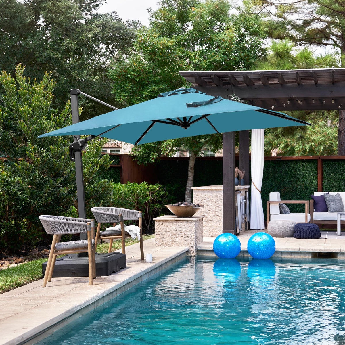 PURPLE LEAF – Parasol déporté extérieur 8 x 8 ft pour piscine et terrasse avec base