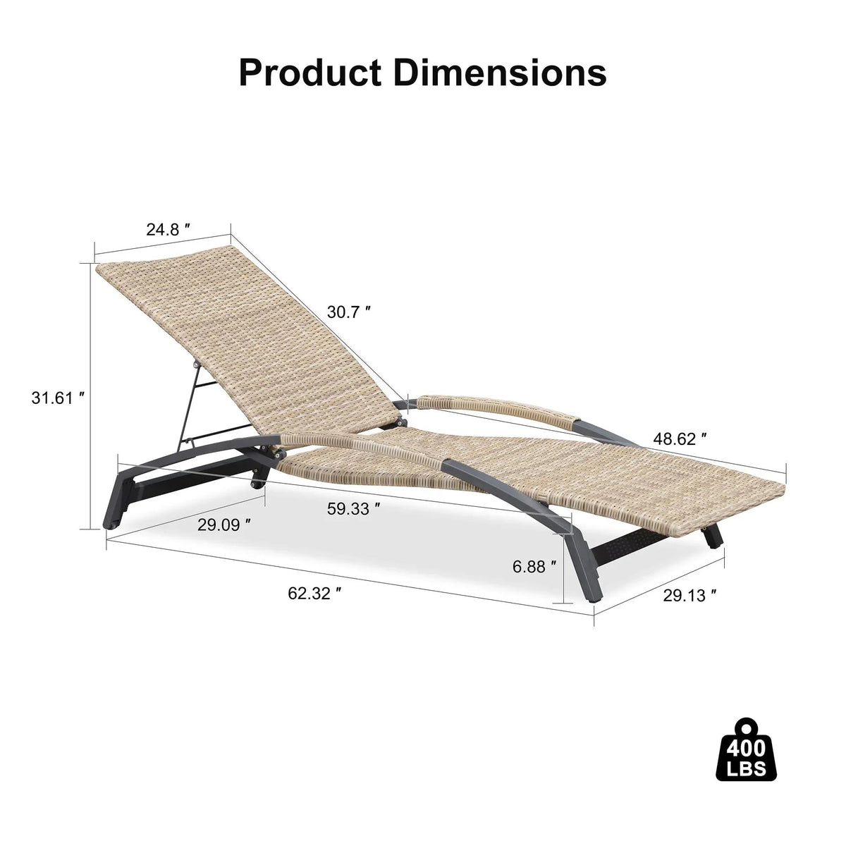 PURPLE LEAF – Lot de 2 chaises longues de terrasse en résine tressée, inclinables et réglables pour piscine, plage et bain de soleil