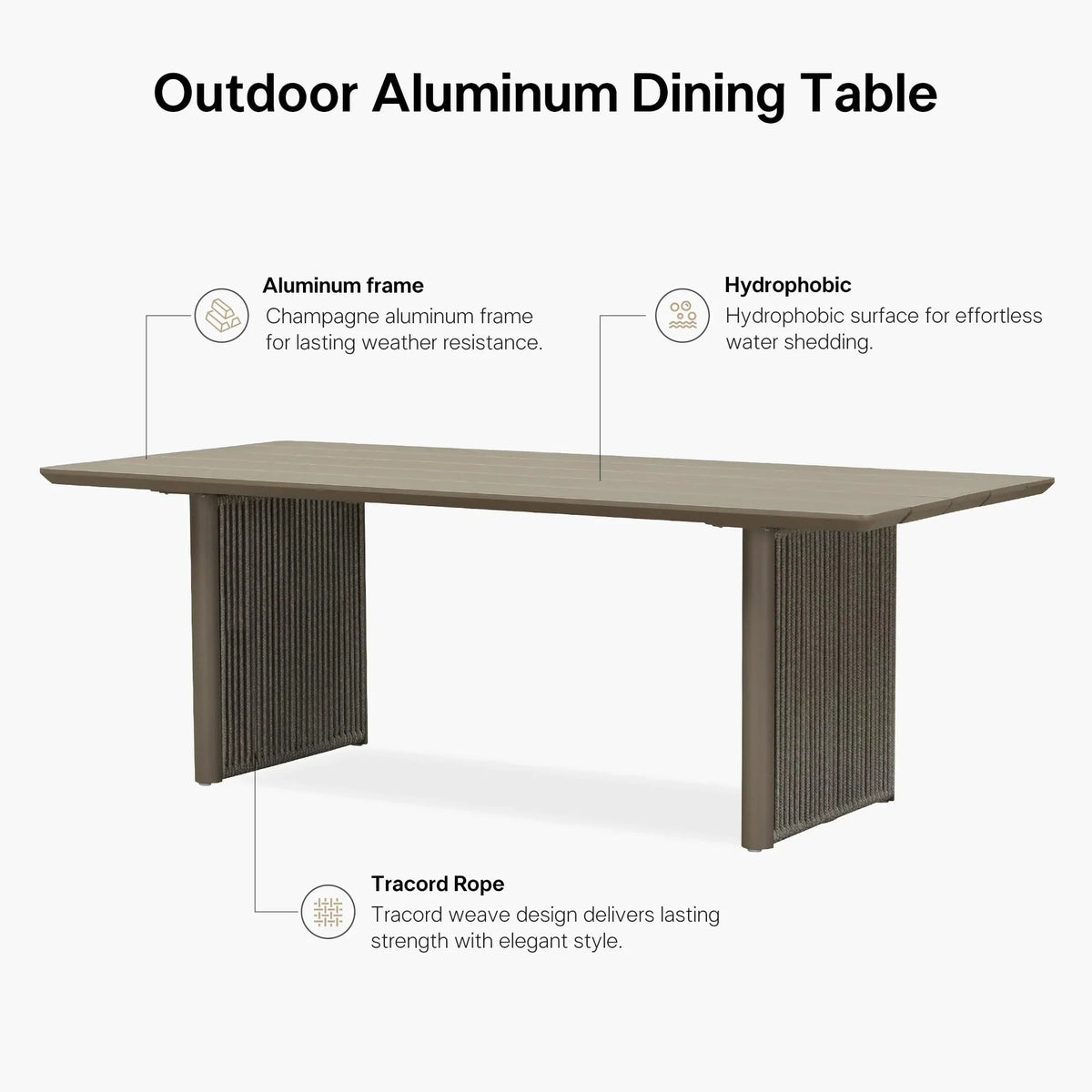 PURPLE LEAF Hailar – Ensemble repas extérieur familial avec table et chaises de terrasse en aluminium et coussins en oléfine