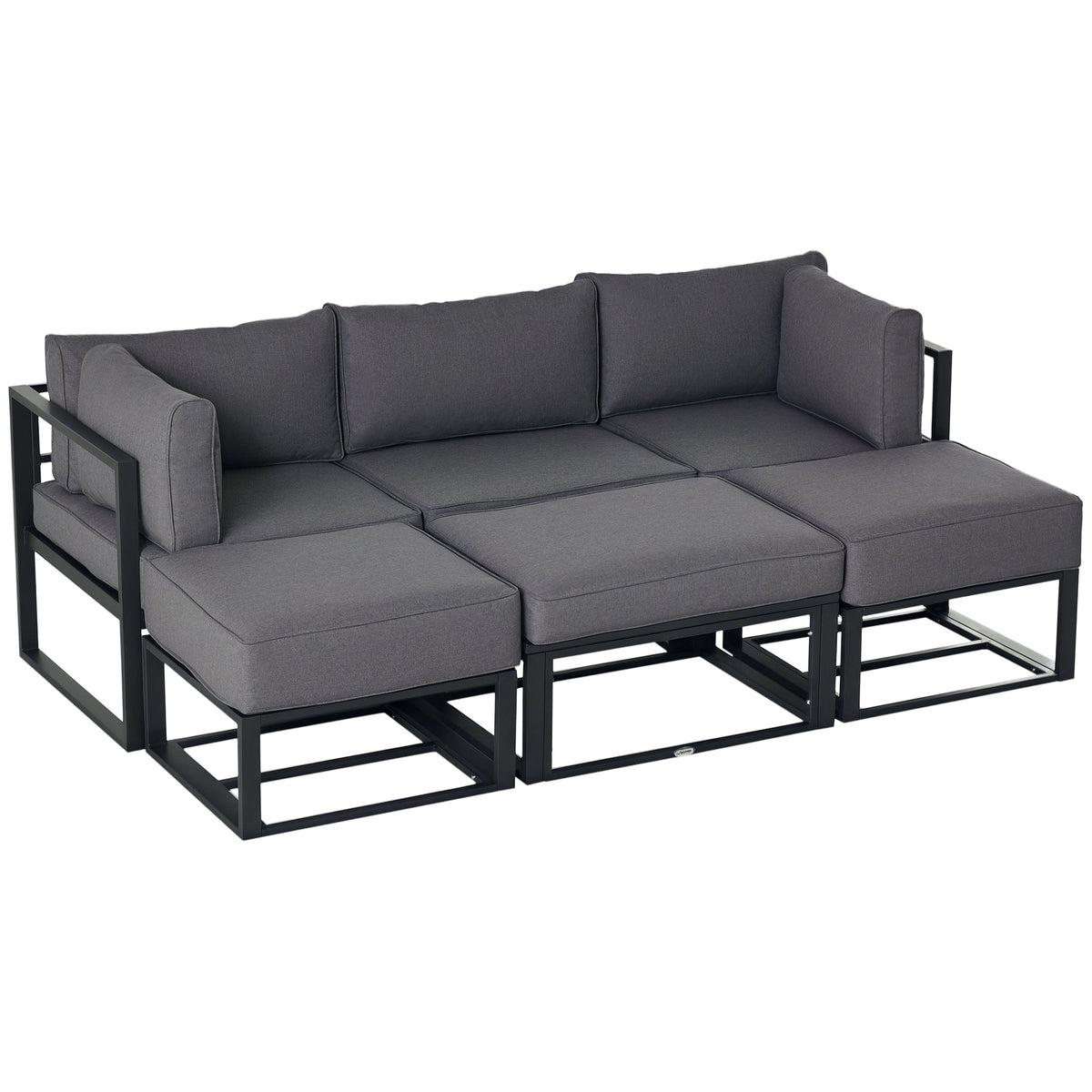 Ensemble mobilier de terrasse extérieur 6 pièces avec lit de repos et repose-pieds, gris