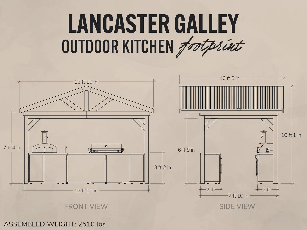 Lancaster | Cuisine extérieure linéaire avec barbecue encastrable et four à pizza