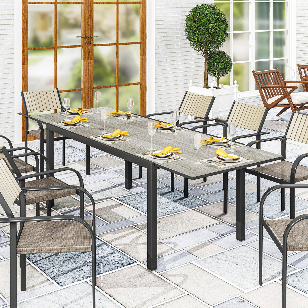 Table à manger de terrasse extensible 63"-94.5" pour 6-8 personnes