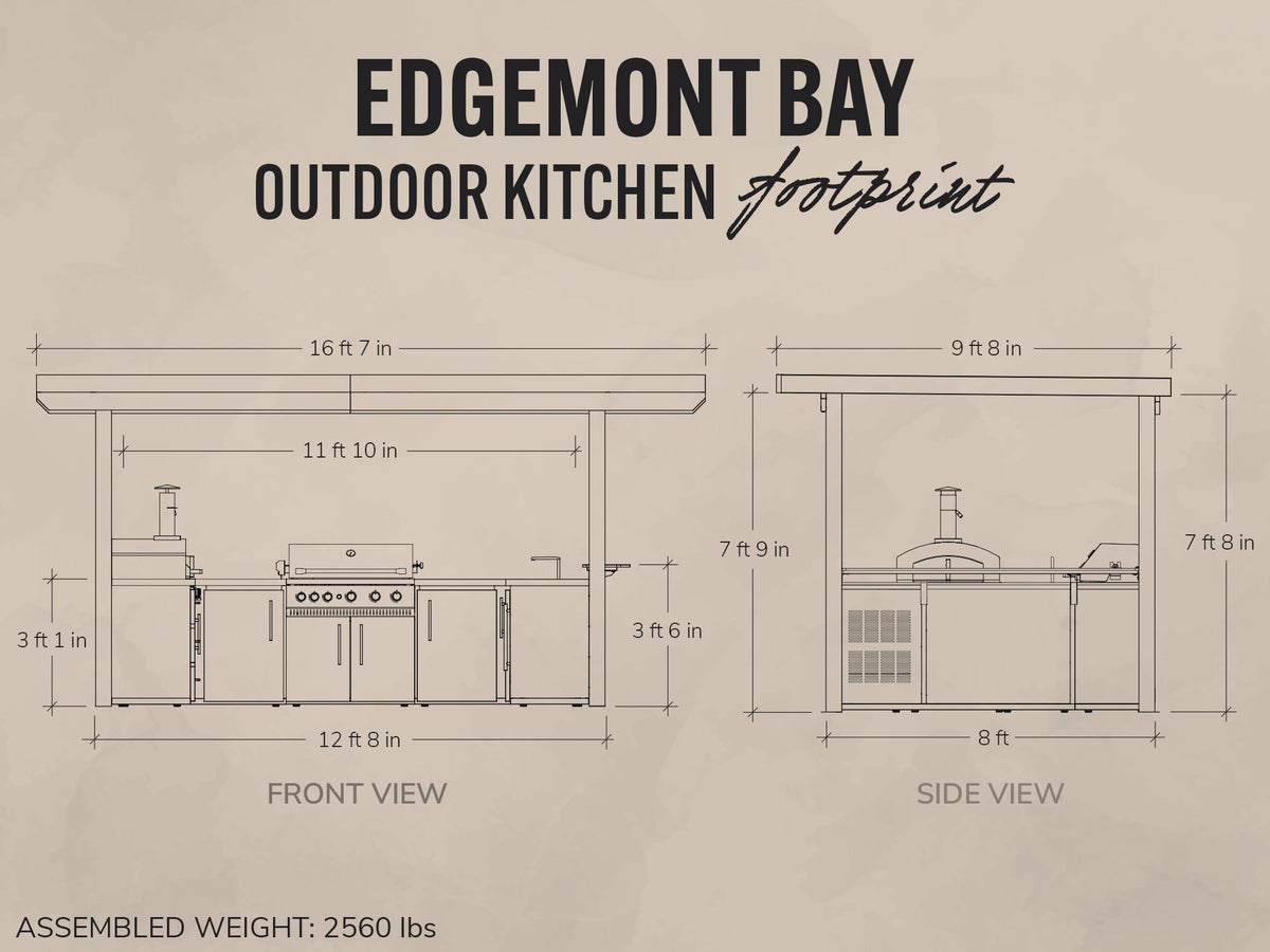 Edgemont Bay | Cuisine extérieure en U avec places de bar, barbecue et four à pizza