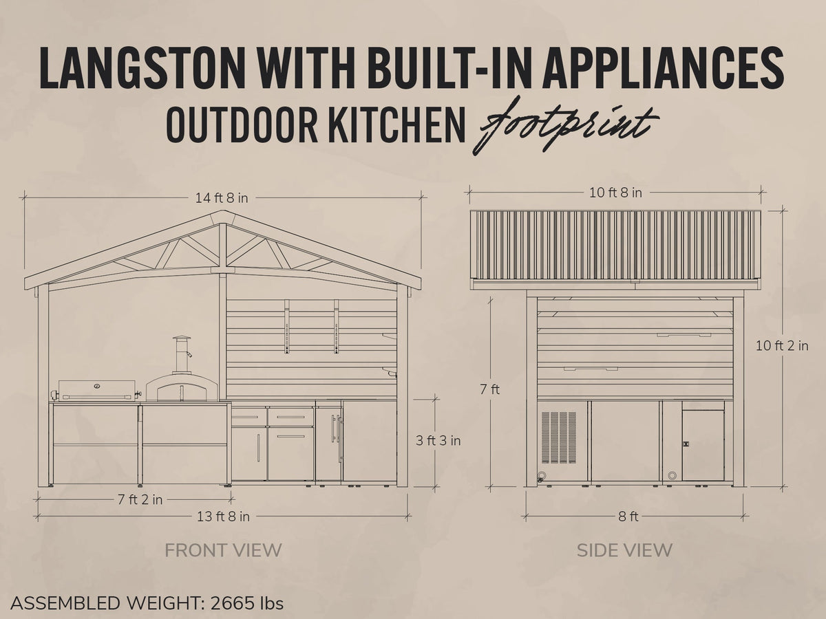 Langston | Cuisine extérieure couverte accessible avec barbecue encastrable et four à pizza