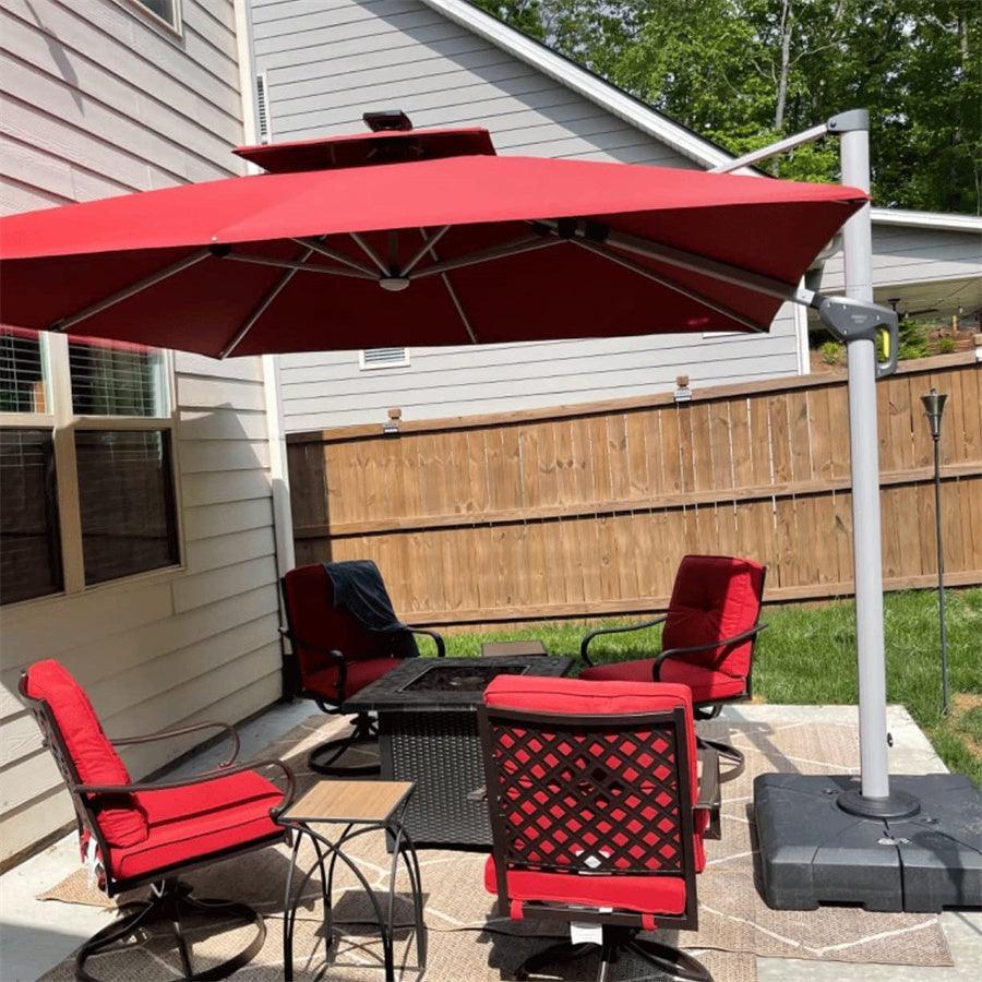 PURPLE LEAF – Parasol de terrasse rouge avec base, parasol extérieur déporté