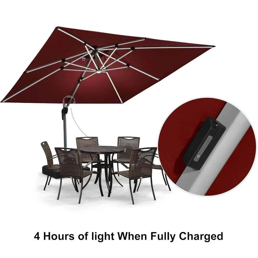 PURPLE LEAF – Parasol de terrasse rouge avec base, parasol extérieur déporté