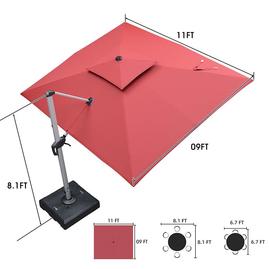 PURPLE LEAF – Parasol de terrasse rouge avec base, parasol extérieur déporté
