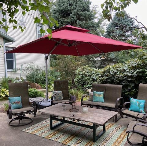PURPLE LEAF – Parasol de terrasse rouge avec base, parasol extérieur déporté