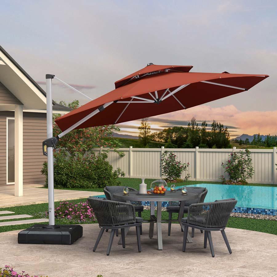 PURPLE LEAF – Parasol de terrasse rouge avec base, parasol extérieur déporté