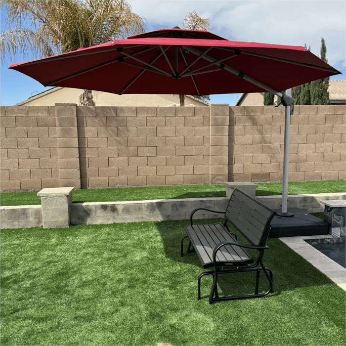 PURPLE LEAF – Parasol de terrasse rouge avec base, parasol extérieur déporté