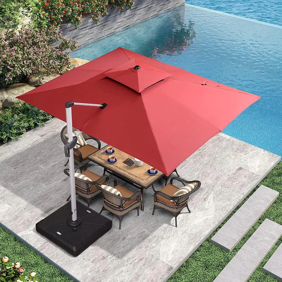 PURPLE LEAF – Parasol de terrasse rouge avec base, parasol extérieur déporté