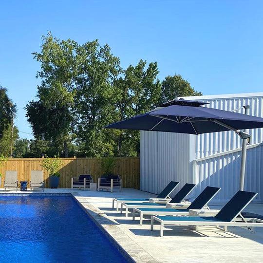 PURPLE LEAF – Parasol extérieur de terrasse avec base pour jardin et piscine, bleu marine