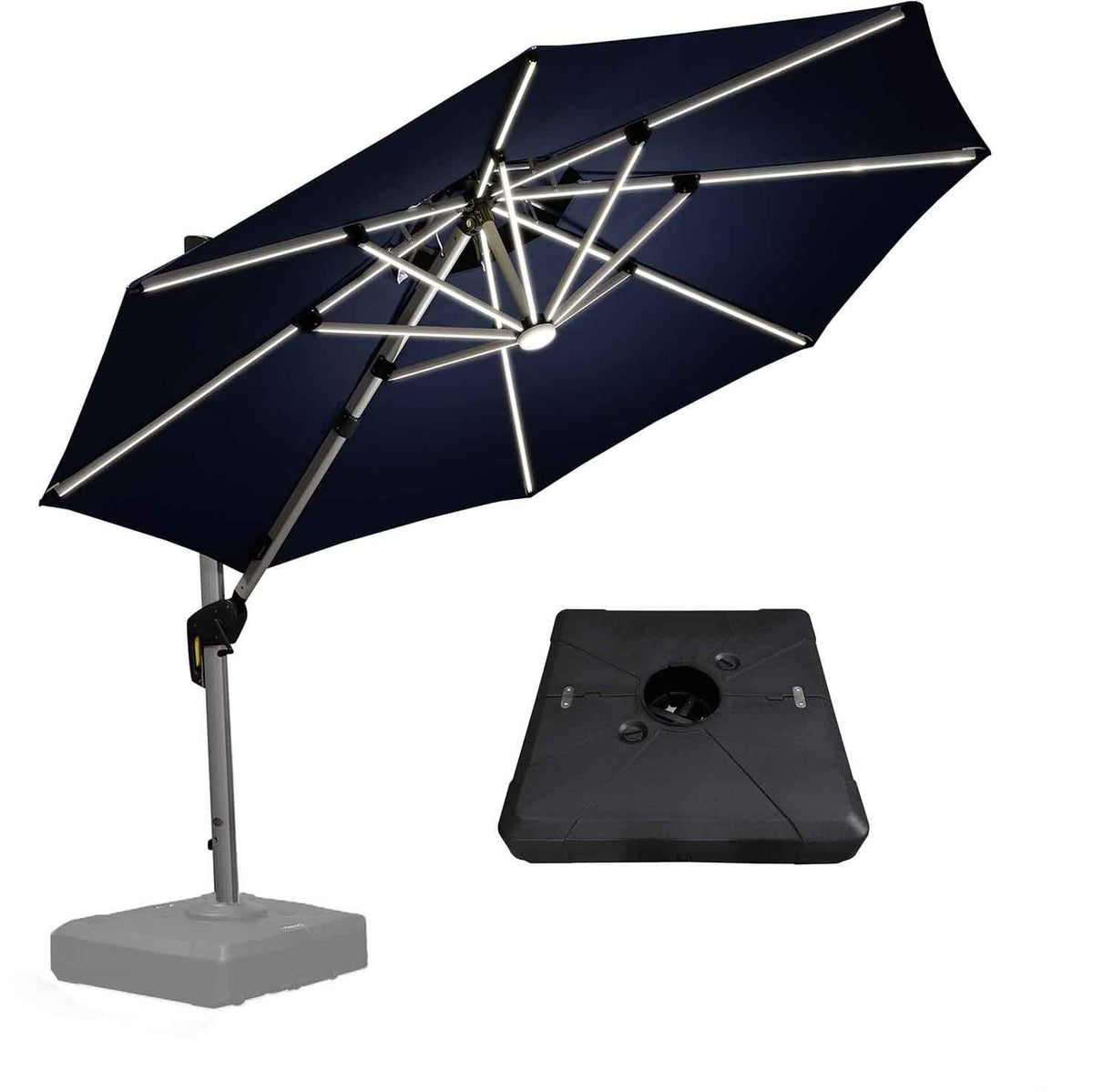 PURPLE LEAF – Parasol extérieur de terrasse avec base pour jardin et piscine, bleu marine