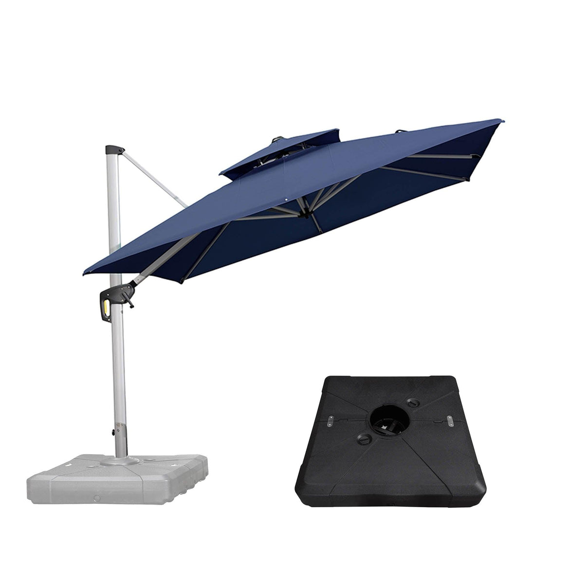 PURPLE LEAF – Parasol extérieur de terrasse avec base pour jardin et piscine, bleu marine