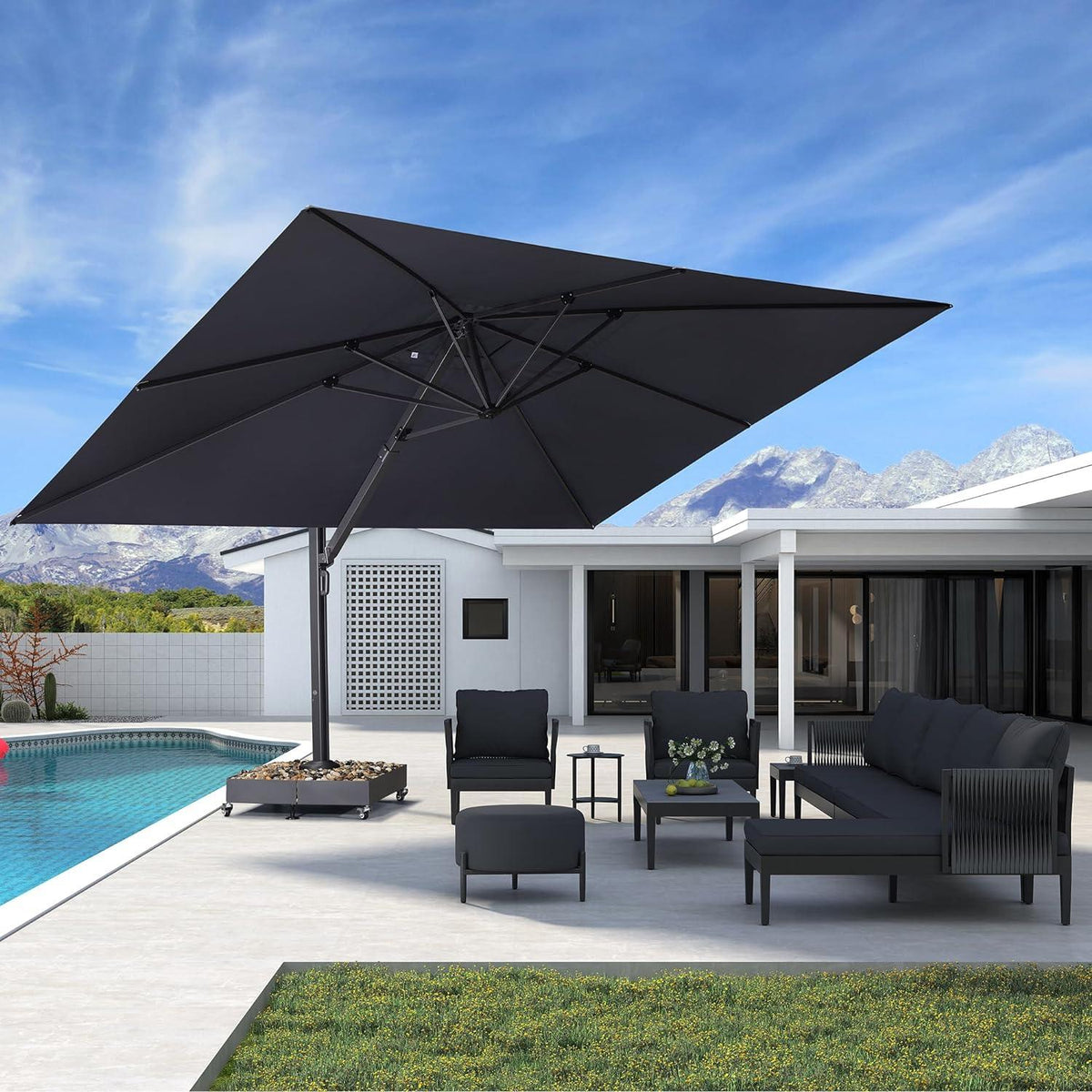PURPLE LEAF – Parasol de terrasse déporté renforcé extra-large pour cour, jardin et piscine