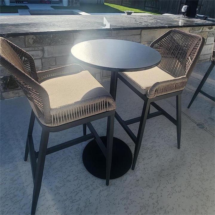 PURPLE LEAF – Lot de 4 tabourets de bar extérieurs en aluminium avec dossier, rotin tressé moderne style bohème pour jardin et piscine