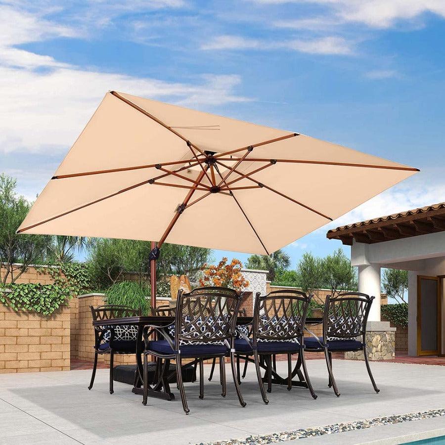 PURPLE LEAF – Parasol de terrasse rectangulaire déporté en aluminium 9 x 12 / 10 x 13 ft, coloris bois