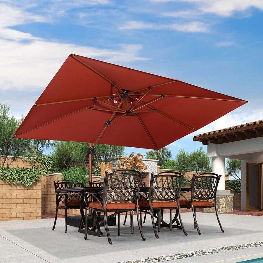PURPLE LEAF – Parasol de terrasse rectangulaire déporté en aluminium 9 x 12 / 10 x 13 ft, coloris bois
