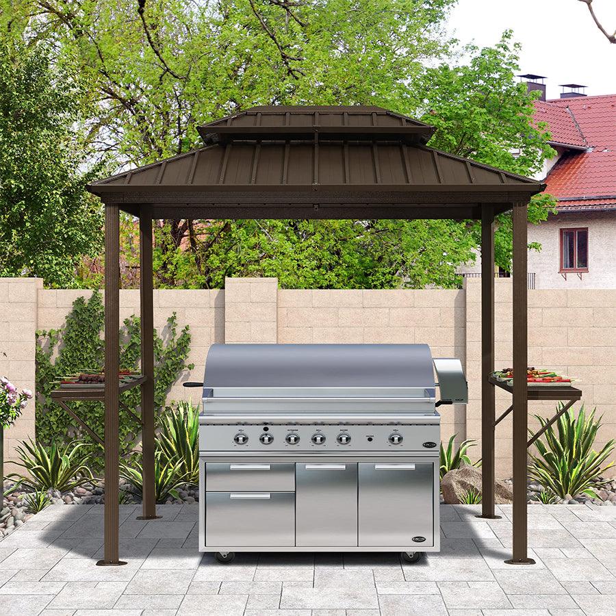 PURPLE LEAF – Pavillon à toit rigide pour barbecue, toit métallique permanent bronze et auvent d’ombrage extérieur
