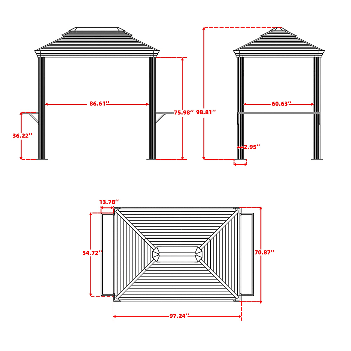 PURPLE LEAF – Pavillon à toit rigide pour barbecue, toit métallique permanent bronze et auvent d’ombrage extérieur