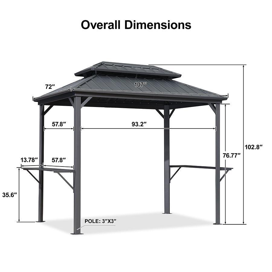PURPLE LEAF – Pavillon à toit rigide pour barbecue, toit métallique permanent gris et auvent d’ombrage extérieur