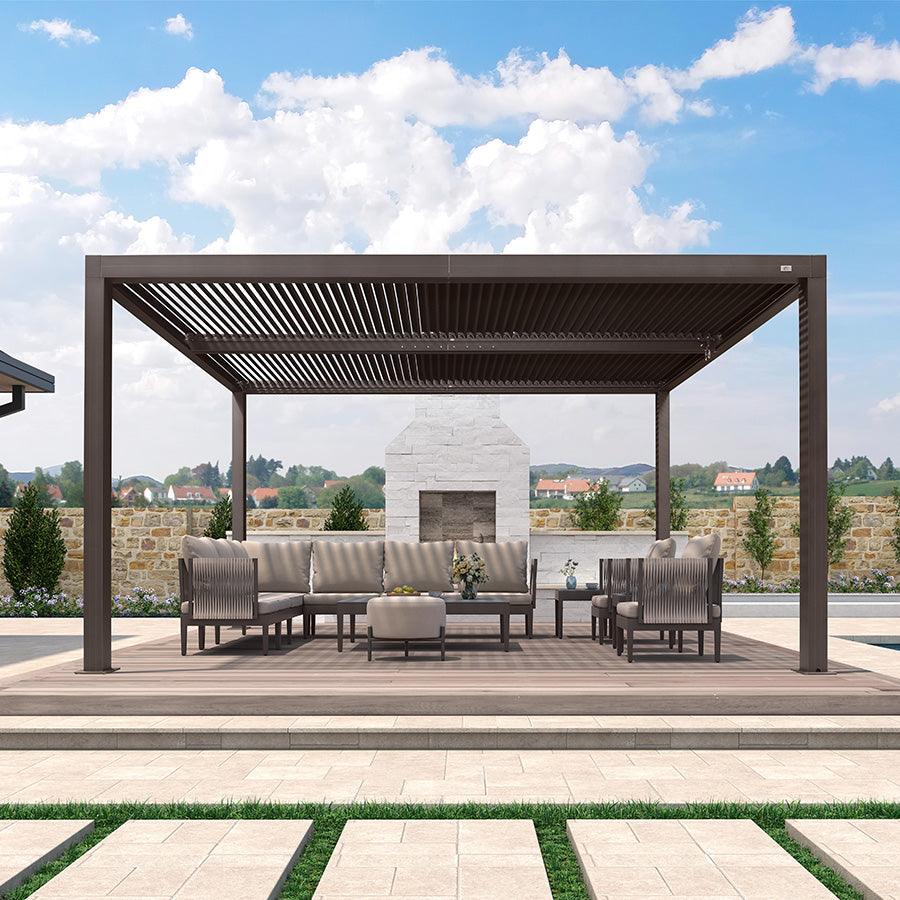 PURPLE LEAF Athena – Pergola extérieure à lames orientables avec toit métallique réglable bronze, pavillon de terrasse à toit rigide