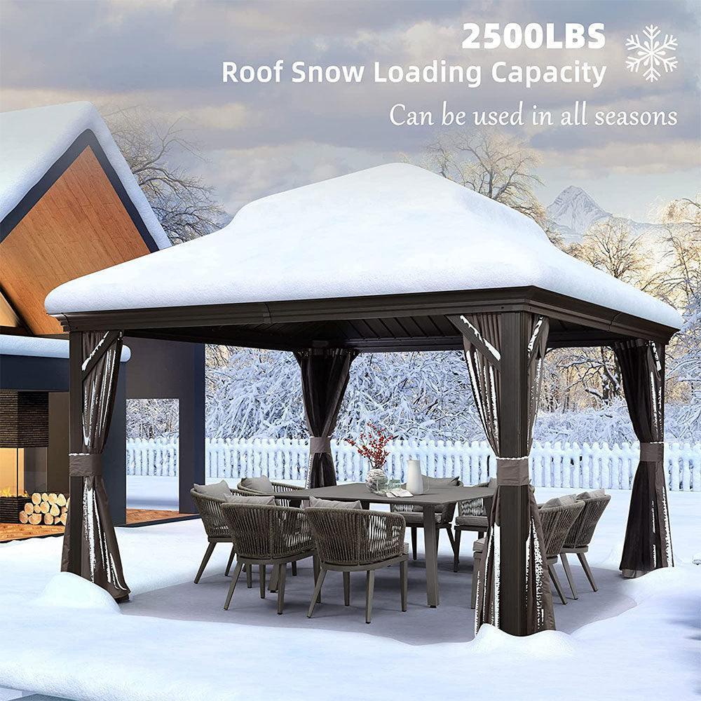 PURPLE LEAF – Pavillon de terrasse pour jardin, toit rigide gris en acier galvanisé avec rideau amélioré