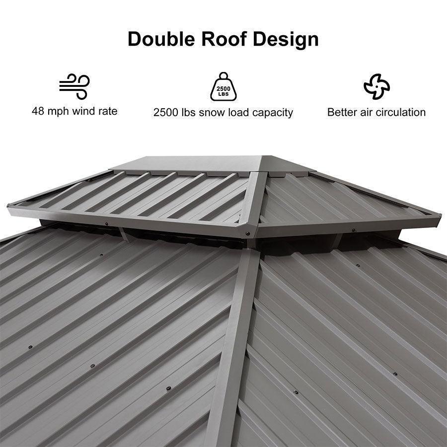 PURPLE LEAF – Pavillon de terrasse pour piscine, toit rigide gris clair en acier galvanisé avec rideaux améliorés