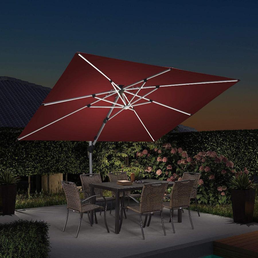 PURPLE LEAF – Parasol de terrasse rectangulaire à LED alimenté à l’énergie solaire avec éclairage
