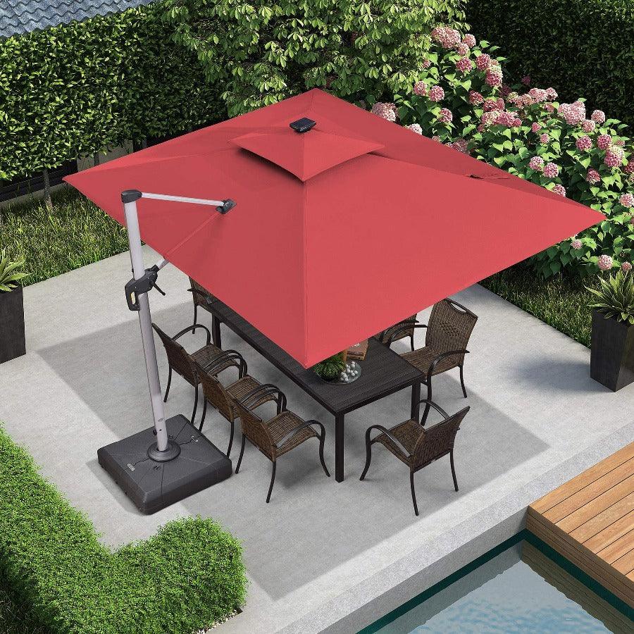 PURPLE LEAF – Parasol de terrasse rectangulaire à LED alimenté à l’énergie solaire avec éclairage