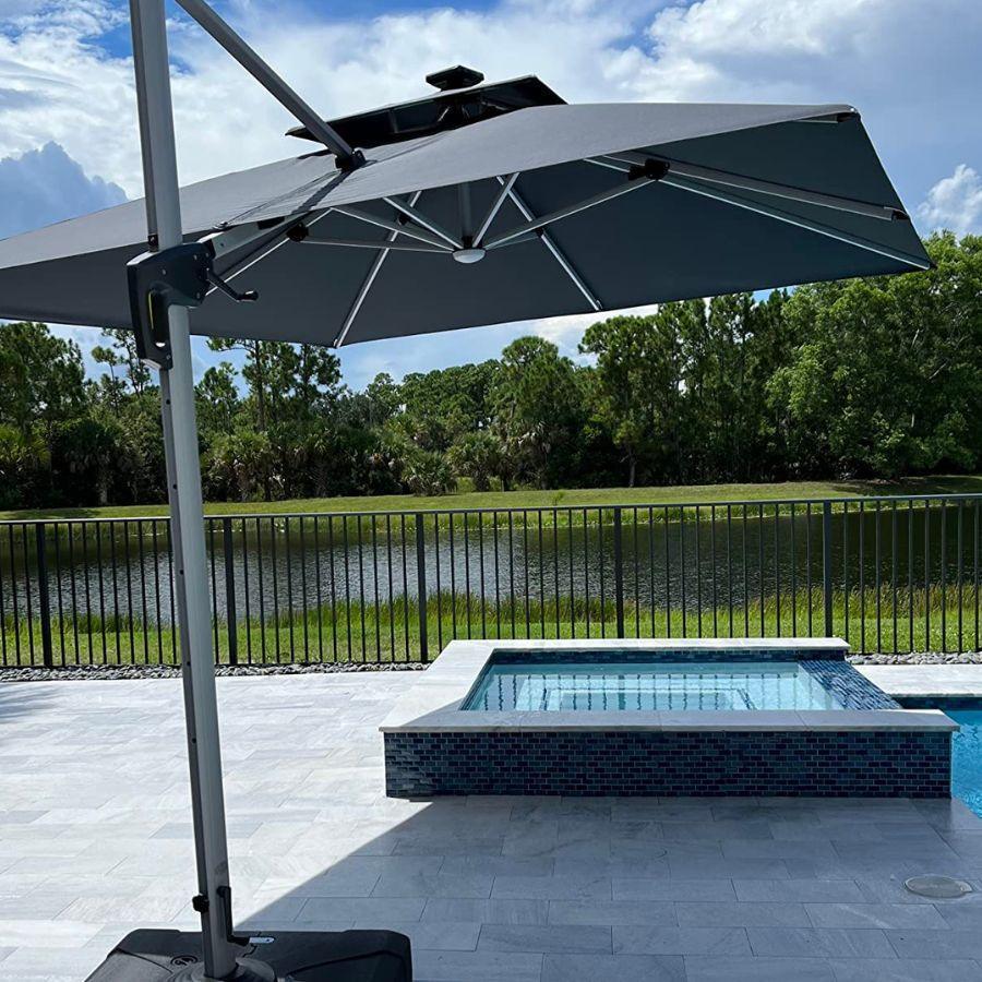 PURPLE LEAF – Parasol de terrasse rectangulaire à LED alimenté à l’énergie solaire avec éclairage