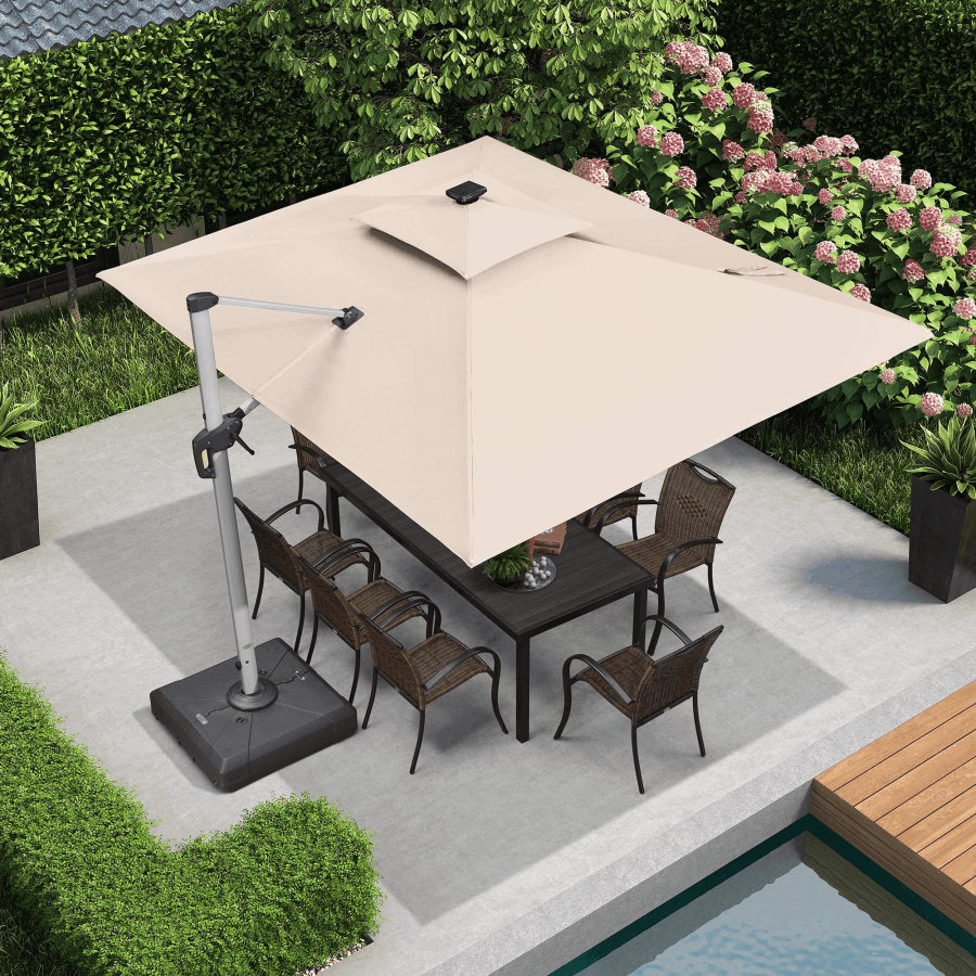 PURPLE LEAF – Parasol de terrasse rectangulaire à LED alimenté à l’énergie solaire avec éclairage