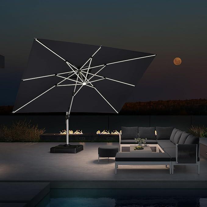 PURPLE LEAF – Parasol de terrasse rectangulaire à LED alimenté à l’énergie solaire avec éclairage