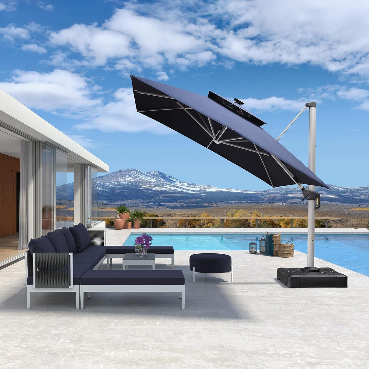 PURPLE LEAF – Parasol de terrasse rectangulaire à LED alimenté à l’énergie solaire avec éclairage