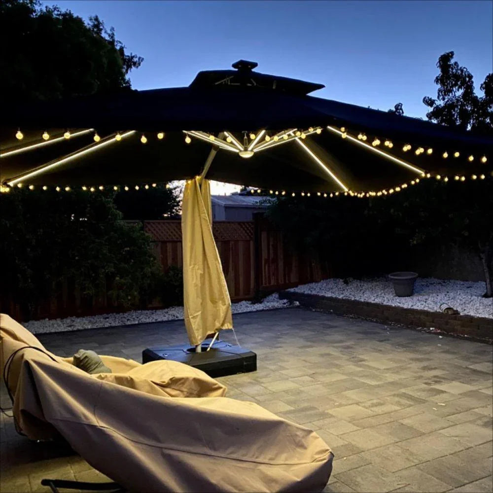 PURPLE LEAF – Parasol de terrasse rectangulaire à LED alimenté à l’énergie solaire avec éclairage