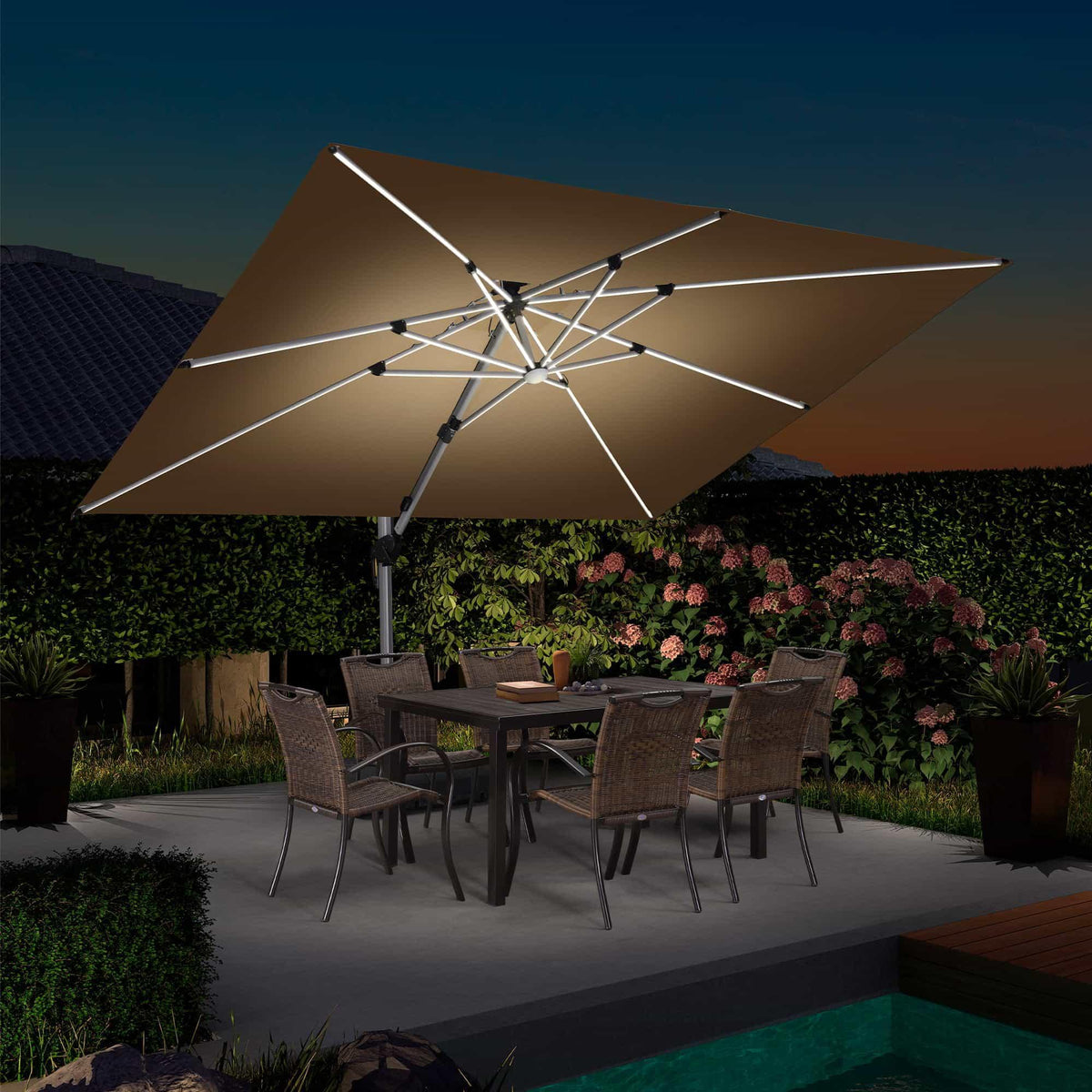 PURPLE LEAF – Parasol de terrasse rectangulaire à LED alimenté à l’énergie solaire avec éclairage
