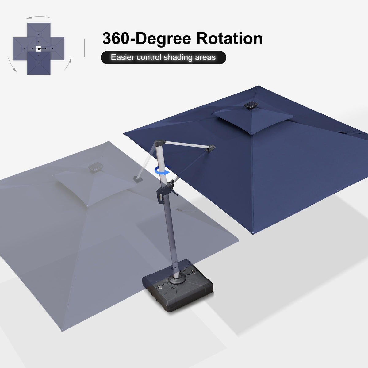 PURPLE LEAF – Parasol de terrasse rectangulaire à LED alimenté à l’énergie solaire avec éclairage