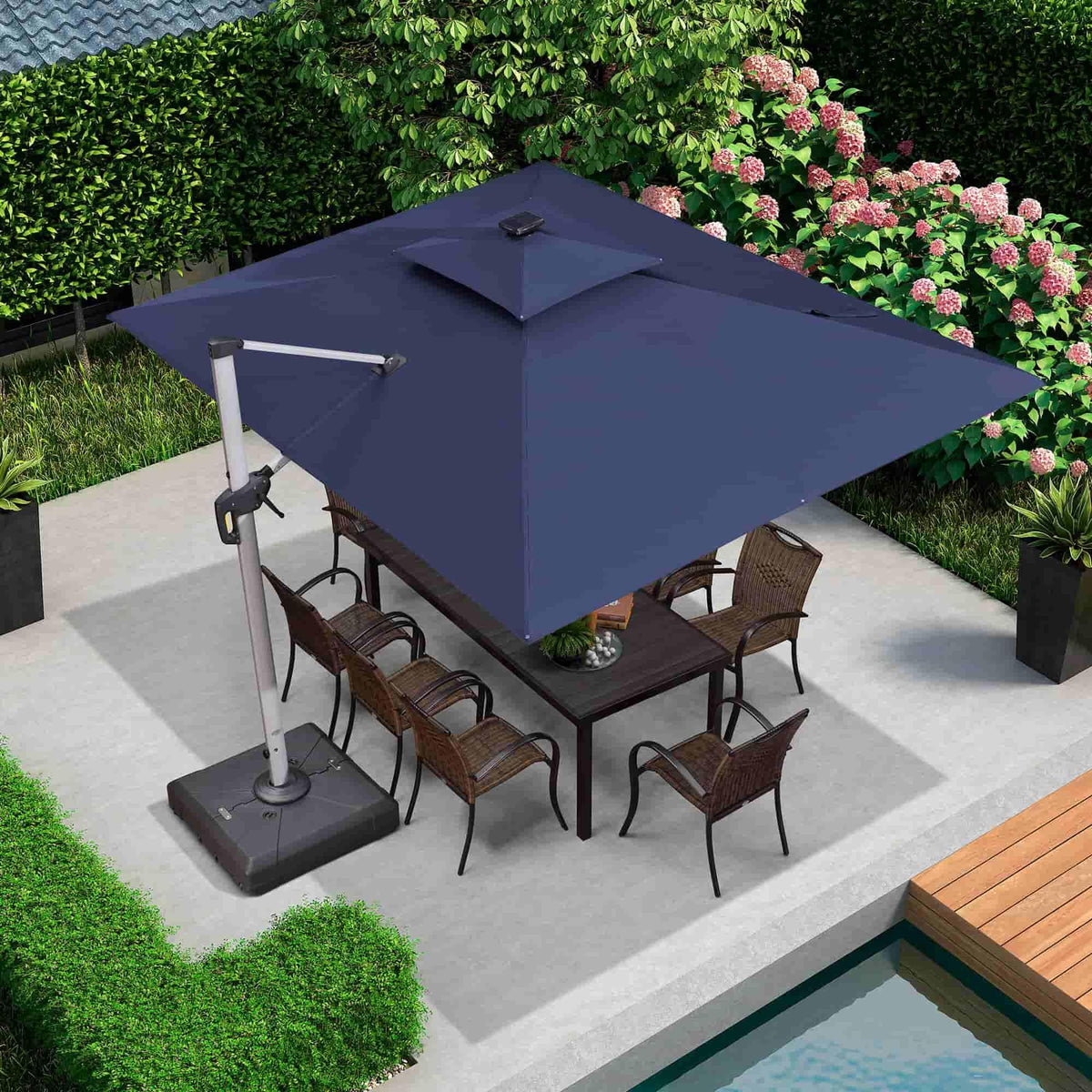 PURPLE LEAF – Parasol de terrasse rectangulaire à LED alimenté à l’énergie solaire avec éclairage